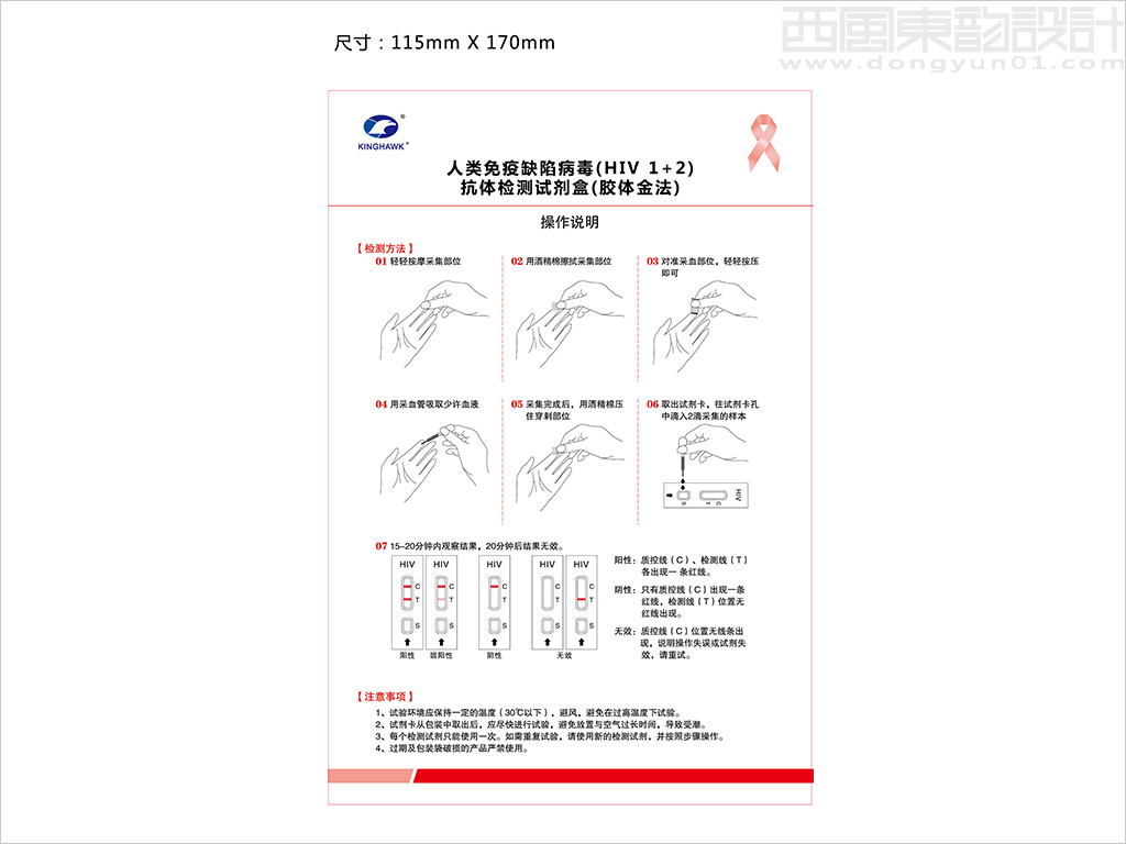 金豪制藥人類免疫缺陷病毒（HIV 1+2）抗體檢測(cè)試劑說(shuō)明書設(shè)計(jì)展開圖（膠體金法）