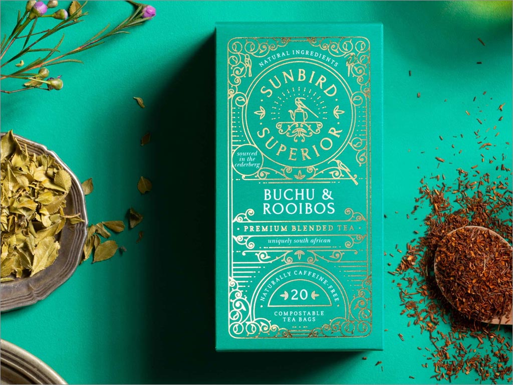 南非Sunbird Rooibos Tea優(yōu)雅的茶葉包裝設計之綠色款