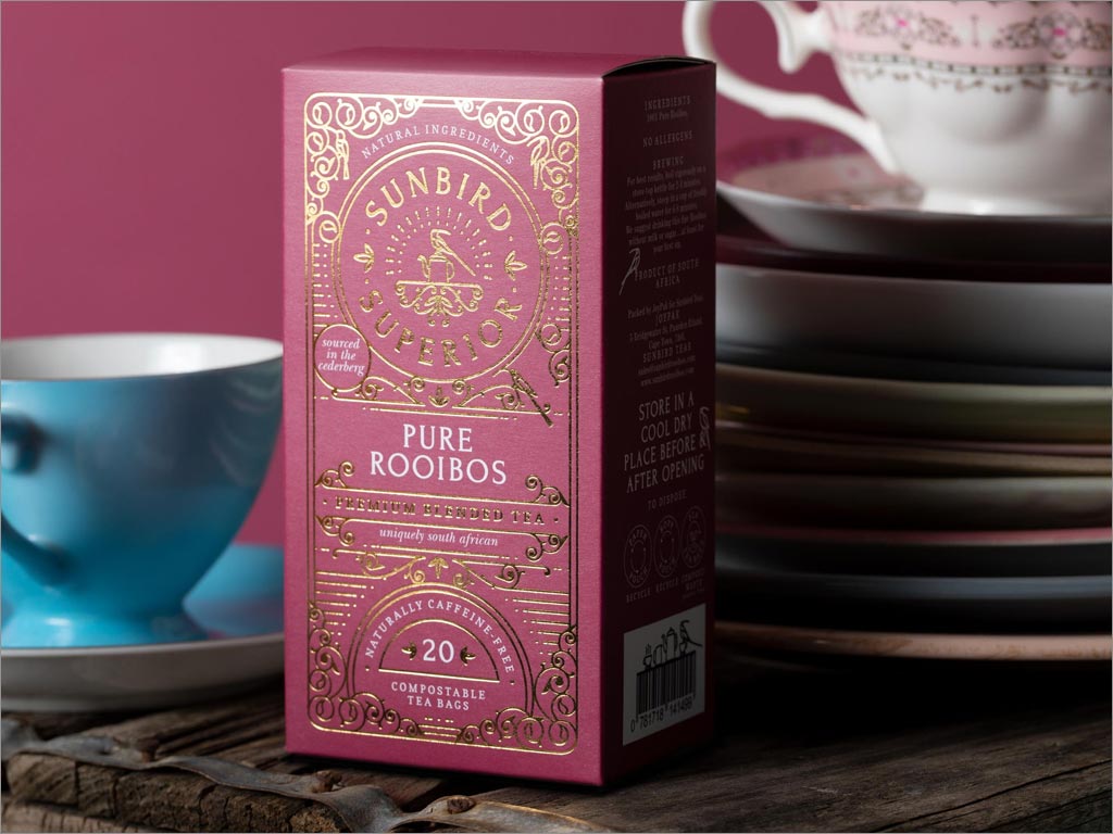 南非Sunbird Rooibos Tea優(yōu)雅的茶葉包裝設計之粉色款