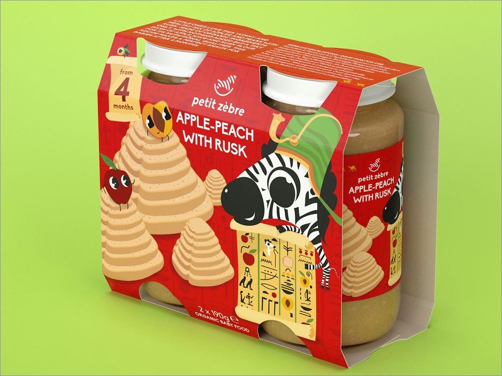 瑞士PetitZèbre嬰兒營養(yǎng)食品包裝設(shè)計(jì)之蘋果桃味甜面包干