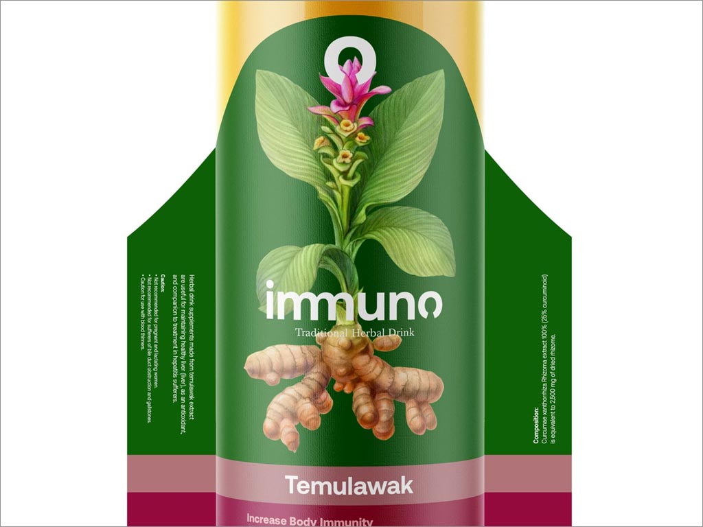 印度尼西亞IMMUNO傳統(tǒng)姜黃草藥飲料包裝設計展開圖