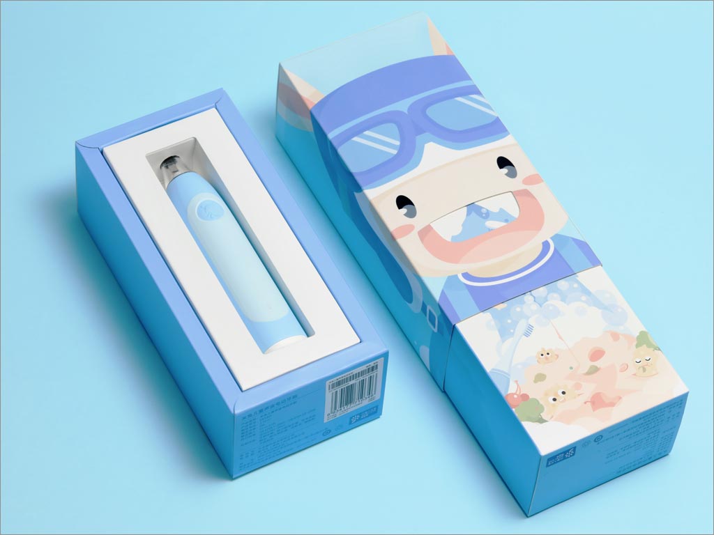 小米米兔兒童聲波電動(dòng)牙刷包裝設(shè)計(jì)之開(kāi)盒展示效果
