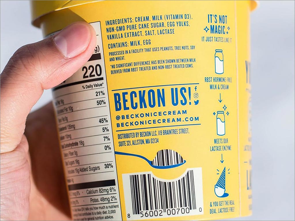 美國Beckon香草味冰淇淋包裝設(shè)計之背面展示
