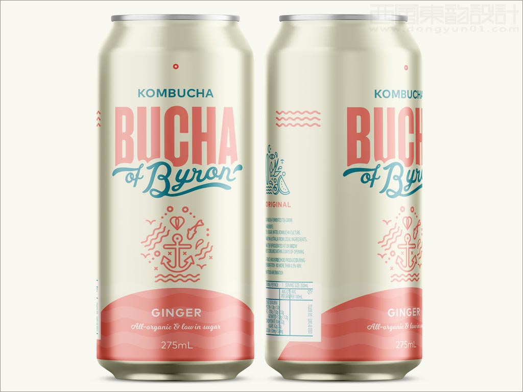 澳大利亞Bucha紅茶菌康普茶飲料包裝設(shè)計之易拉罐正面和背面展示