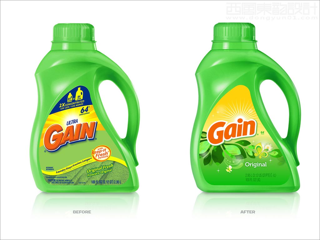 美國Gain洗衣液洗衣凝珠日化用品新舊包裝設(shè)計對比