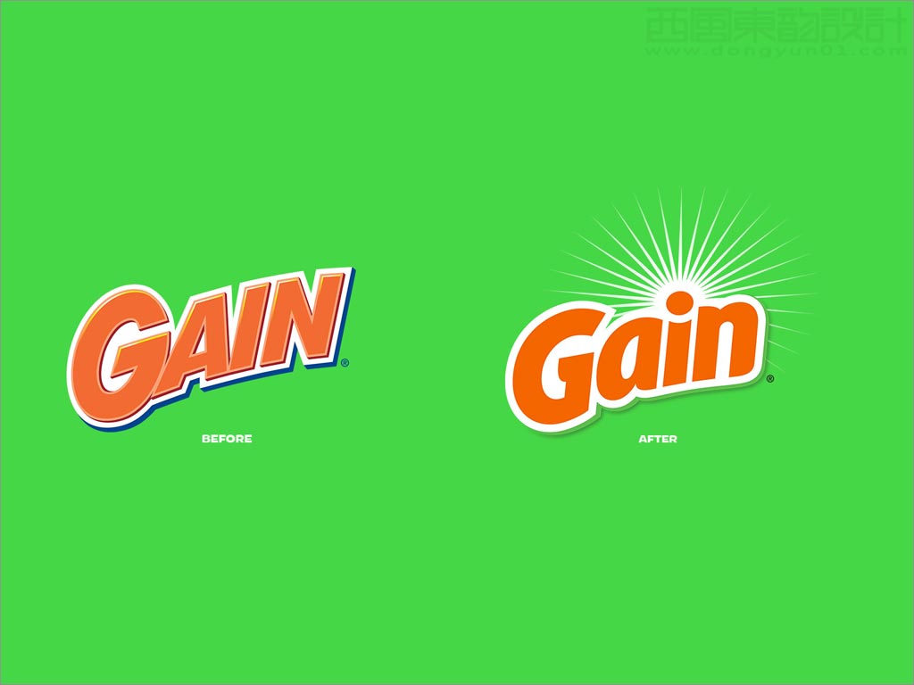 美國Gain洗衣液洗衣凝珠日化用品新舊品牌logo設(shè)計對比
